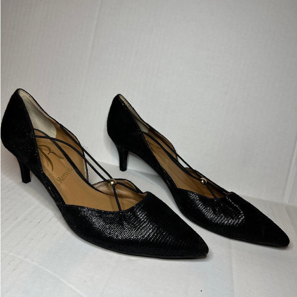 J Renee Size 9 Pointed Toe Veeva Pump Shoes Black Party Classic Office Siren - Picture 4 of 11